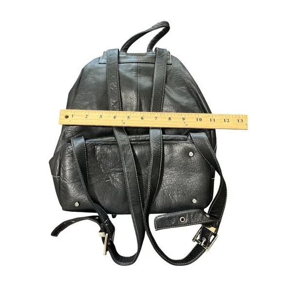 Perlina New York Black Soft Leather Backpack Multi-Pocket Adjustable-Strap - Picture 7 of 8